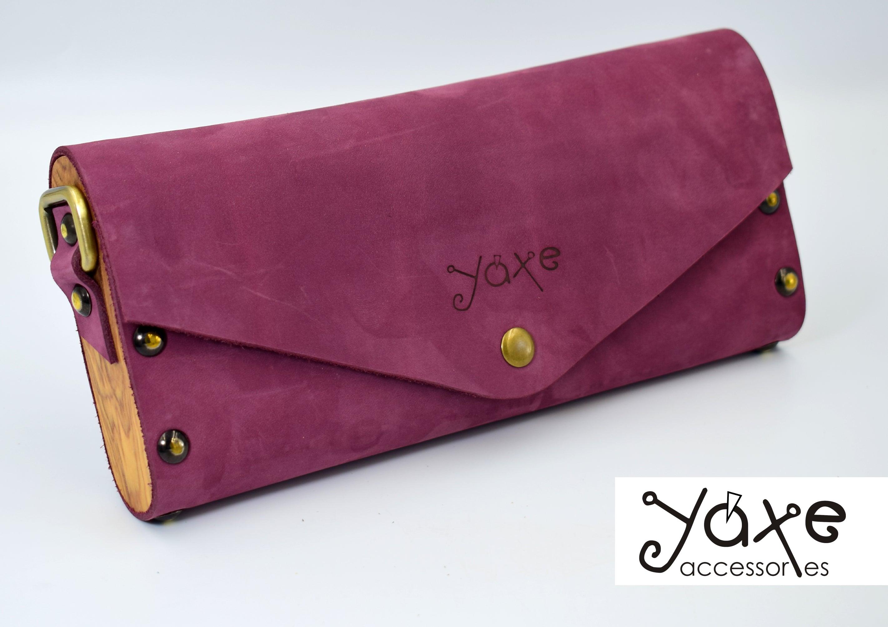 Purple leather clutch store bag