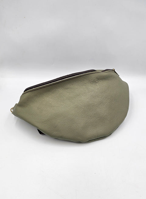 Olive green leather waist bag - Unisex leather fanny pack