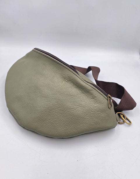 Olive green leather waist bag - Unisex leather fanny pack