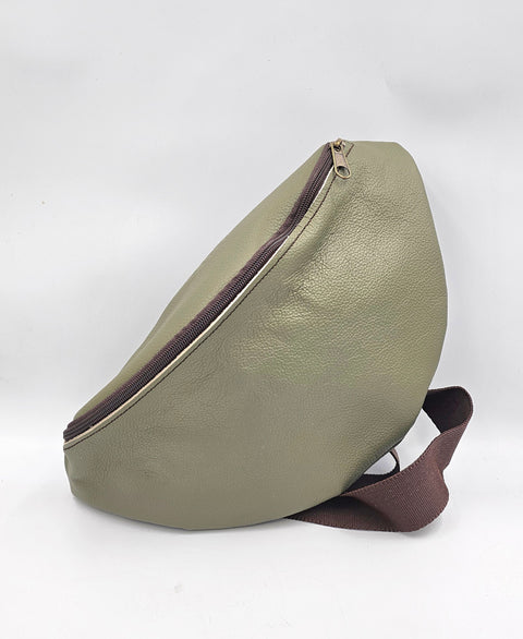 Olive green leather waist bag - Unisex leather fanny pack