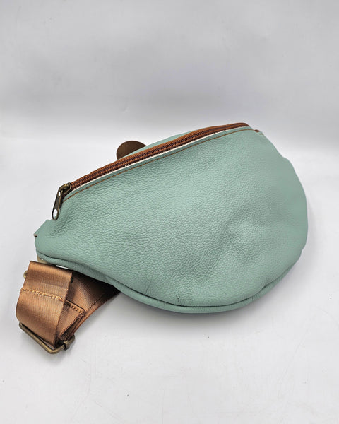 Mint color leather waist bag - Unisex leather fanny pack