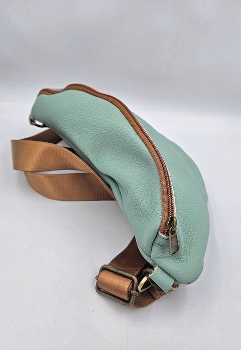 Mint color leather waist bag - Unisex leather fanny pack