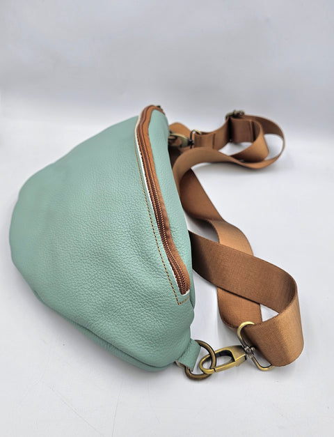 Mint color leather waist bag - Unisex leather fanny pack