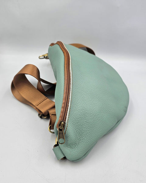 Mint color leather waist bag - Unisex leather fanny pack