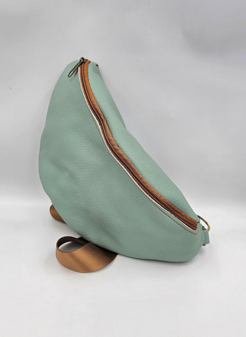 Mint color leather waist bag - Unisex leather fanny pack