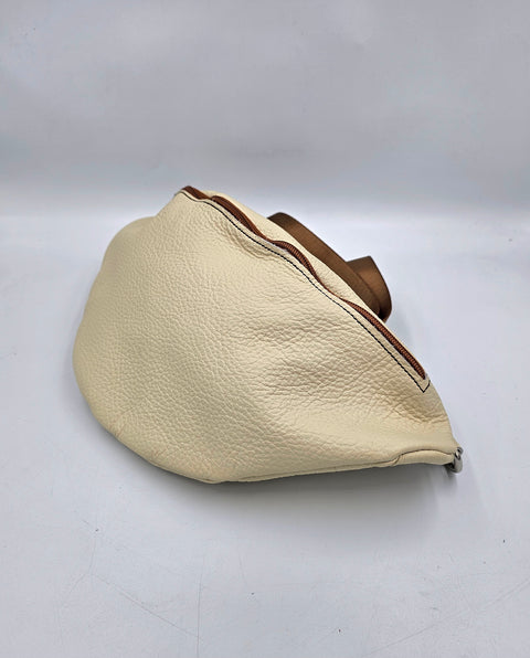 Beige color cream leather waist bag - Unisex leather fanny pack