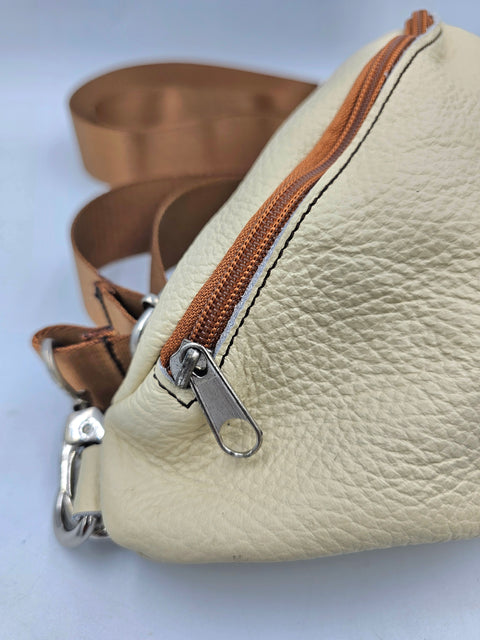 Beige color cream leather waist bag - Unisex leather fanny pack