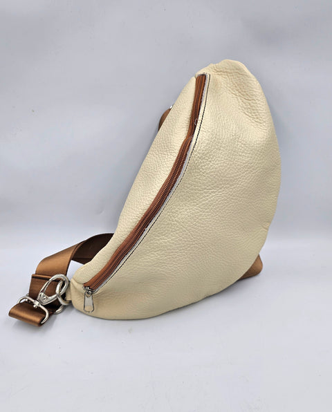 Beige color cream leather waist bag - Unisex leather fanny pack