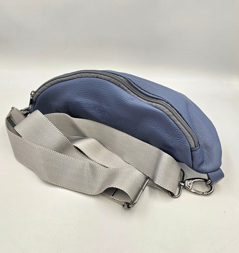 Blue leather waist bag - Unisex leather fanny pack