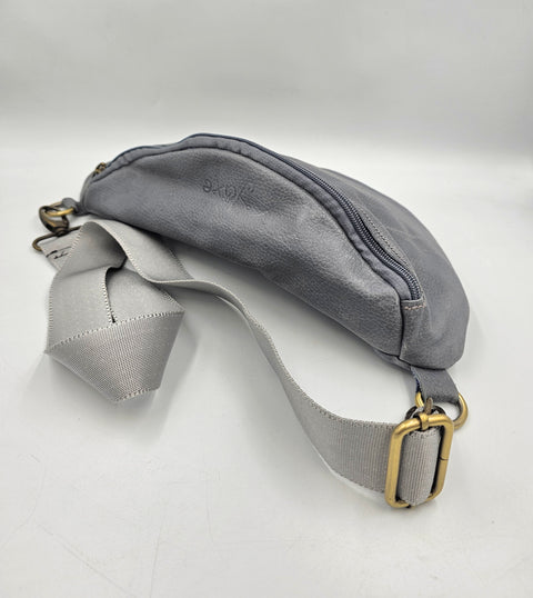 Grey leather waist bag - Unisex leather fanny pack