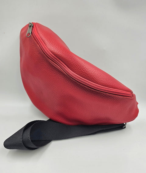 Red leather waist bag - Unisex leather fanny pack