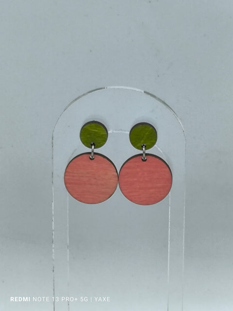 Double circles earrings of real oak wood