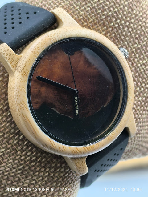 Bobobird Black Silicone Band Unisex Wood & Resin Watch