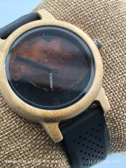 Bobobird Black Silicone Band Unisex Wood & Resin Watch