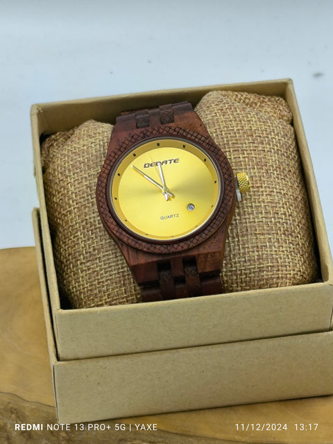 Men's wooden watch with bamboo wood bracelet  & gold frame