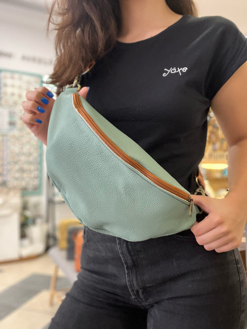 Mint color leather waist bag - Unisex leather fanny pack